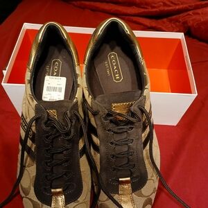Coach Men's Black and Gold Patterned Sneakers